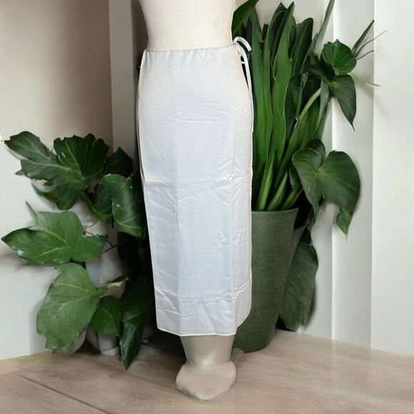 Emerson Lang Wms Sz Large Grey Silky Double Lined Side Slit Long Skirt - Picture 1 of 7